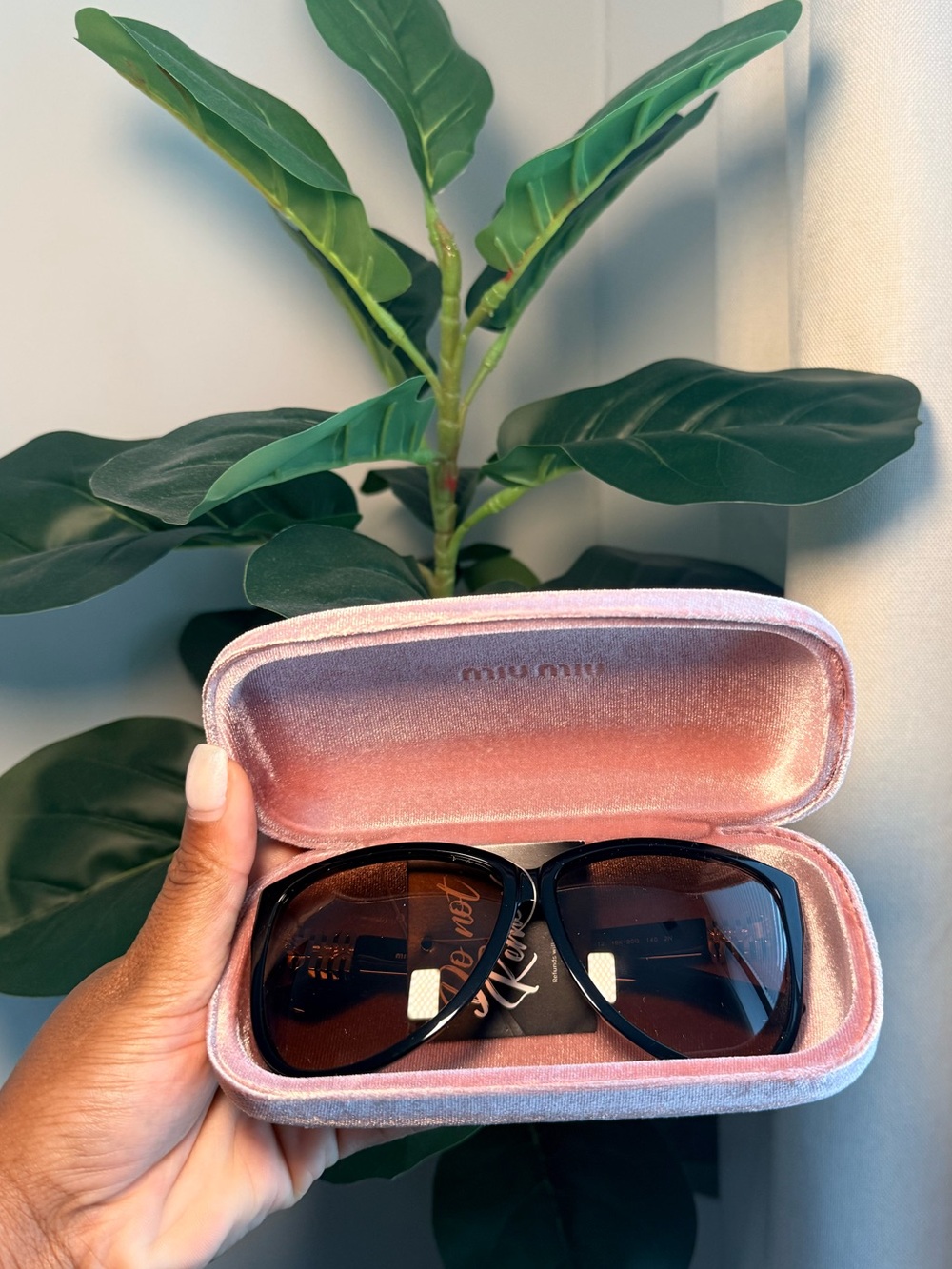 Miu Miu Black Frame Sunglasses with Pink Velvet Case